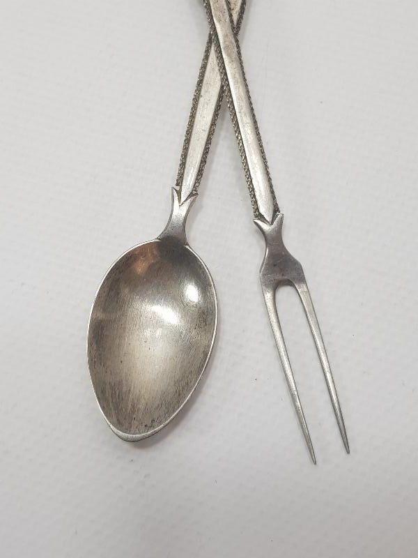 OSMANLI DÖNEMİ İZMİR İŞİ TUĞRALI, SAH DAMGALI GÜMÜŞ ÇATAL KAŞIK