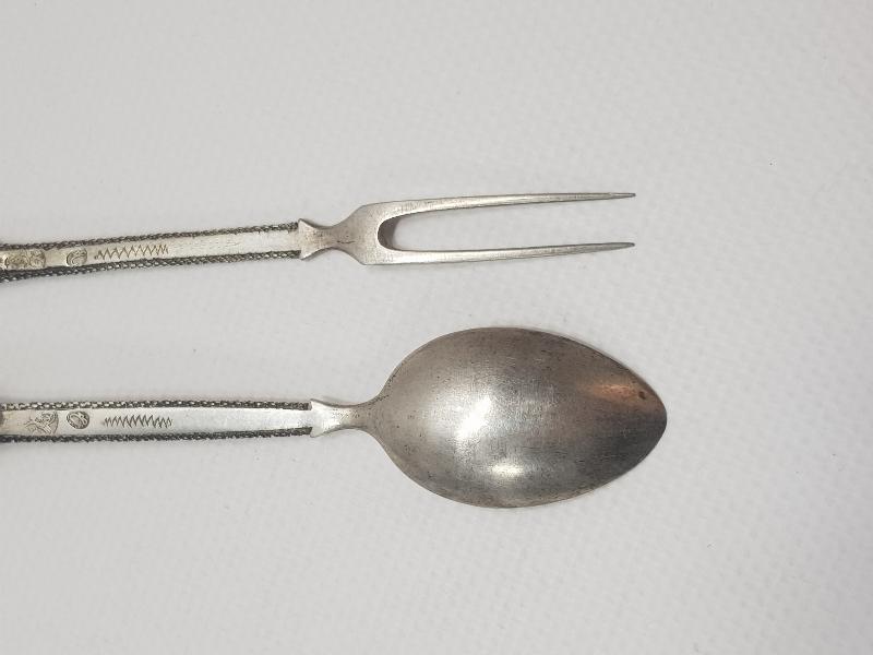 OSMANLI DÖNEMİ İZMİR İŞİ TUĞRALI, SAH DAMGALI GÜMÜŞ ÇATAL KAŞIK