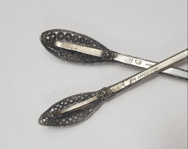 OSMANLI DÖNEMİ İZMİR İŞİ TUĞRALI, SAH DAMGALI GÜMÜŞ ÇATAL KAŞIK