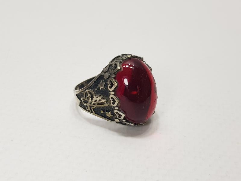 AKİK TAŞLI VE OSMANLI TUĞRALI GÜMÜŞ ERKEK YÜZÜĞÜ