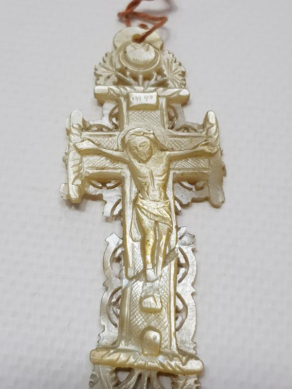 OSMANLI DÖNEMİ RUM İŞİ SEDEF HAÇ KOLYE UCU