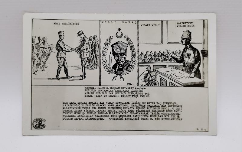 ETHEM RUHİ İZMİR MİLLİ SAVAŞ VE MİSAKI MİLLİ KONULU KARTPOSTAL