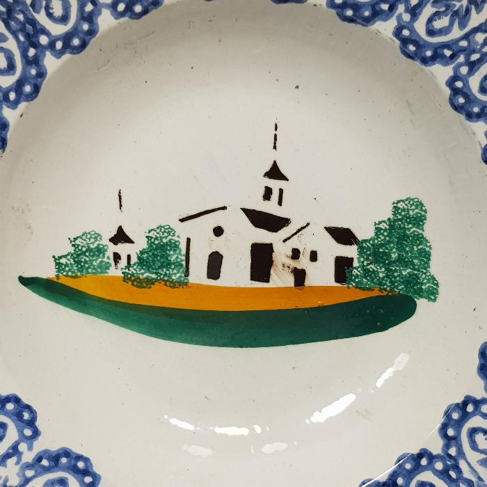 OSMANLI DÖNEMİ EL BOYAMA KİLİSE RESİMLİ PORSELEN TABAK
