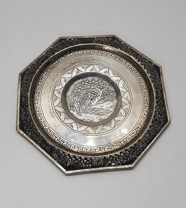 ESKİ JAPON İŞİ GÜMÜŞ & PORSELEN SAKE FİNCANI