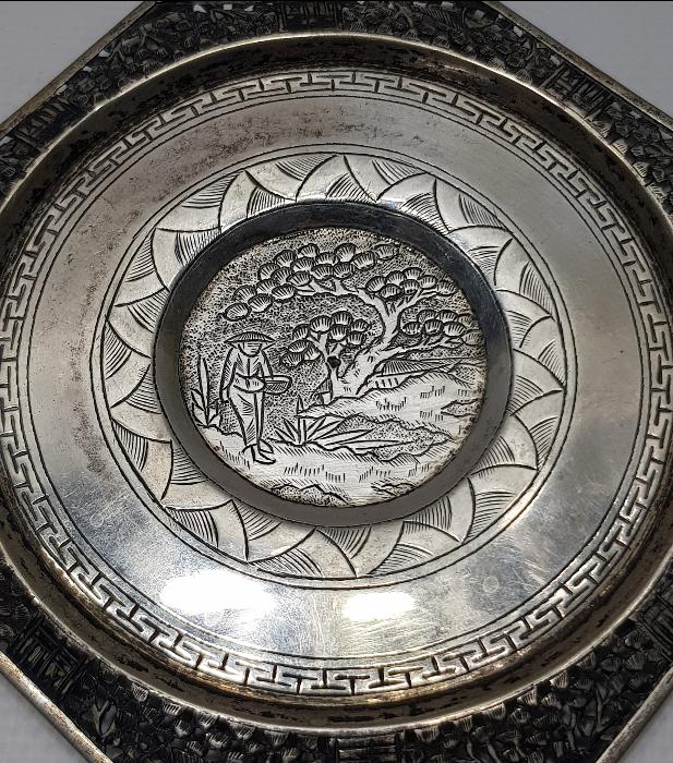 ESKİ JAPON İŞİ GÜMÜŞ & PORSELEN SAKE FİNCANI