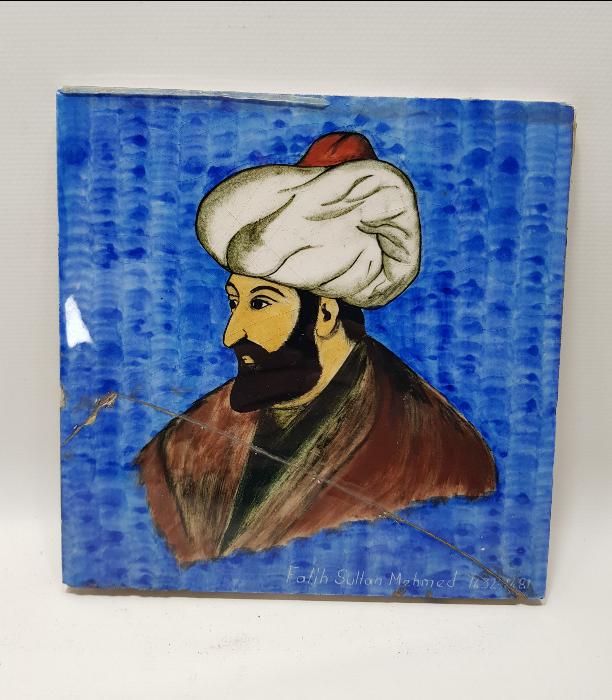 FATİH SULTAN MEHHMET RESİMLİ EL BOYAMA KÜTAHYA ÇİNİ KARO