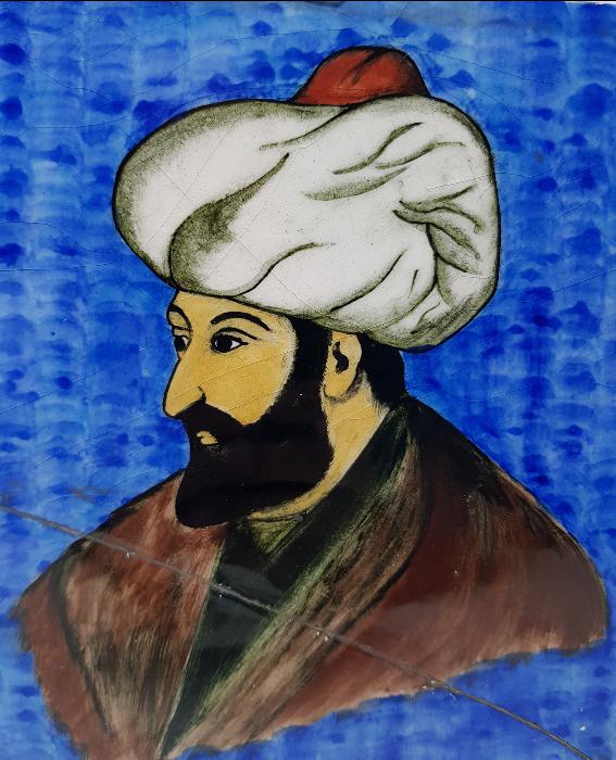 FATİH SULTAN MEHHMET RESİMLİ EL BOYAMA KÜTAHYA ÇİNİ KARO