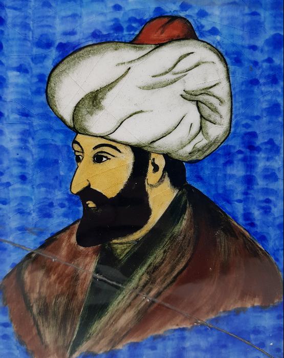 FATİH SULTAN MEHHMET RESİMLİ EL BOYAMA KÜTAHYA ÇİNİ KARO