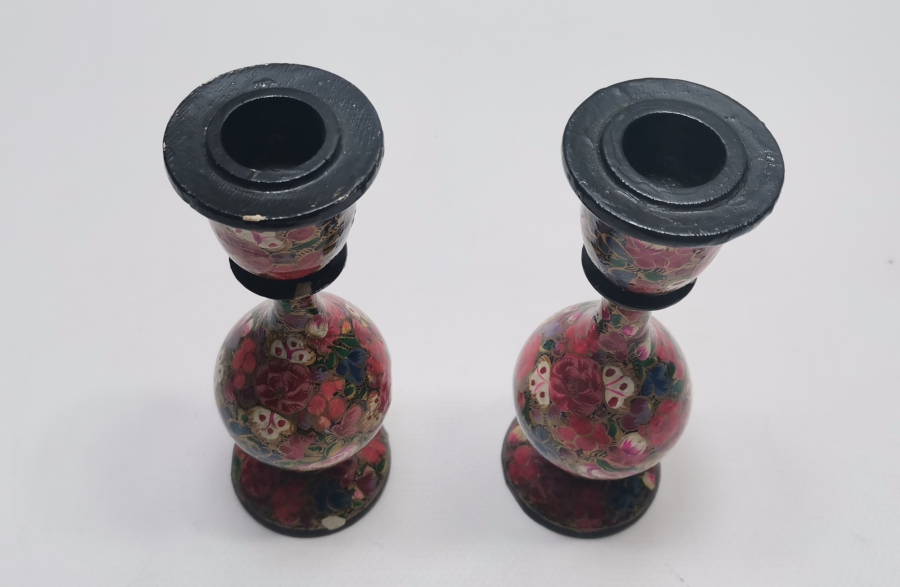 OSMANLI DÖNEMİ EL BOYAMA PAPİER MACHE ÇİFT MUMLUK