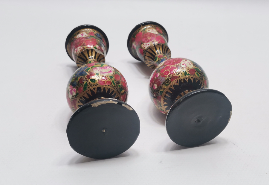 OSMANLI DÖNEMİ EL BOYAMA PAPİER MACHE ÇİFT MUMLUK