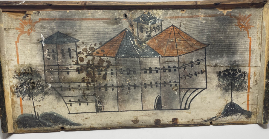 SALACAK'TAKİ SİNAN PAŞA KÖŞKÜ GÖRSELLİ EL BOYAMA OSMANLI DÖNEMİ ÇOK NADİR SANDIK KAPAĞI