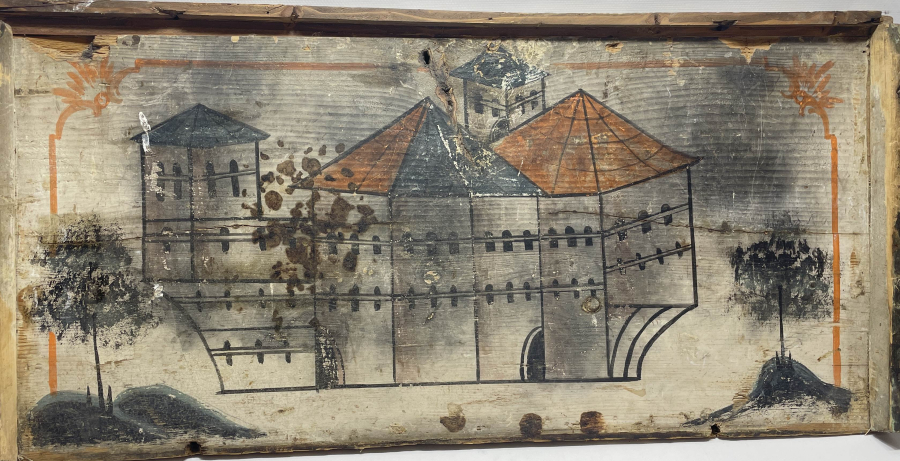 SALACAK'TAKİ SİNAN PAŞA KÖŞKÜ GÖRSELLİ EL BOYAMA OSMANLI DÖNEMİ ÇOK NADİR SANDIK KAPAĞI