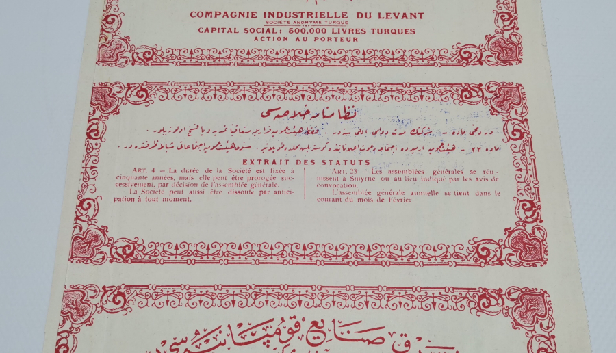 ÜZERLERİ OSMANLICA YAZILI OSMANLI DÖNEMİ HİSSE SENEDİ