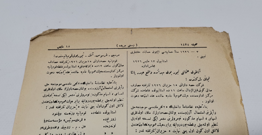 1926 TARİHLİ OSMANLICA CERİDE-İ RESMİYE GAZETESİ 