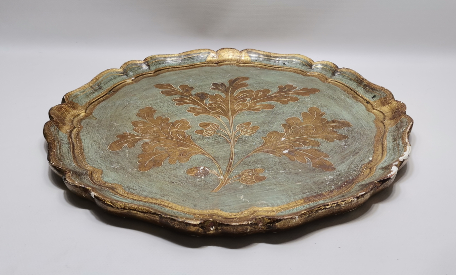 ALTIN YALDIZLI LEVANTEN İŞİ AHŞAP KAHVE TEPSİSİ