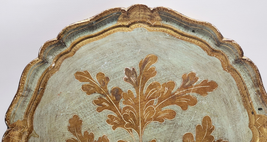 ALTIN YALDIZLI LEVANTEN İŞİ AHŞAP KAHVE TEPSİSİ