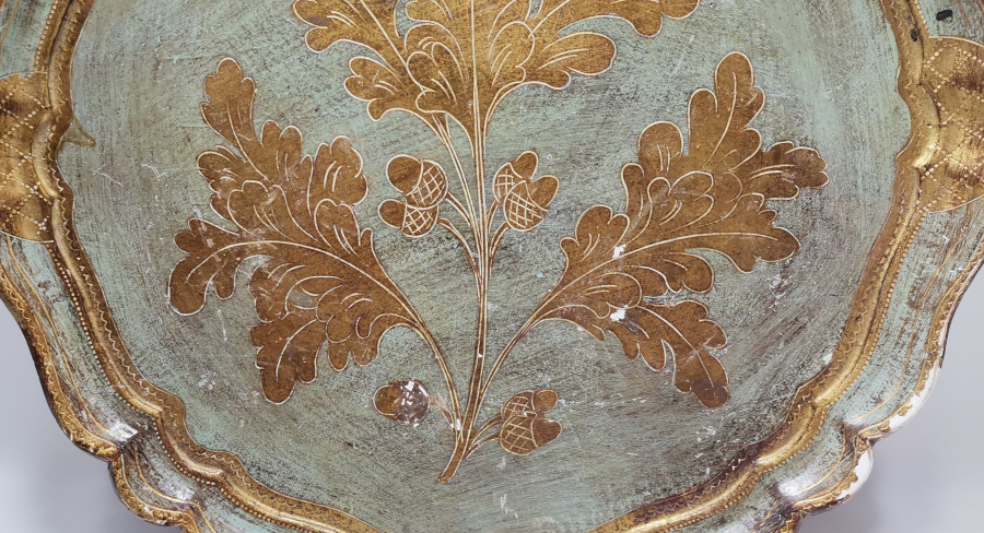 ALTIN YALDIZLI LEVANTEN İŞİ AHŞAP KAHVE TEPSİSİ