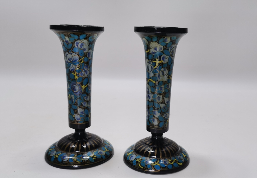 OSMANLI DÖNEMİ EL BOYAMA PAPİER MACHE ÇİFT MUMLUK