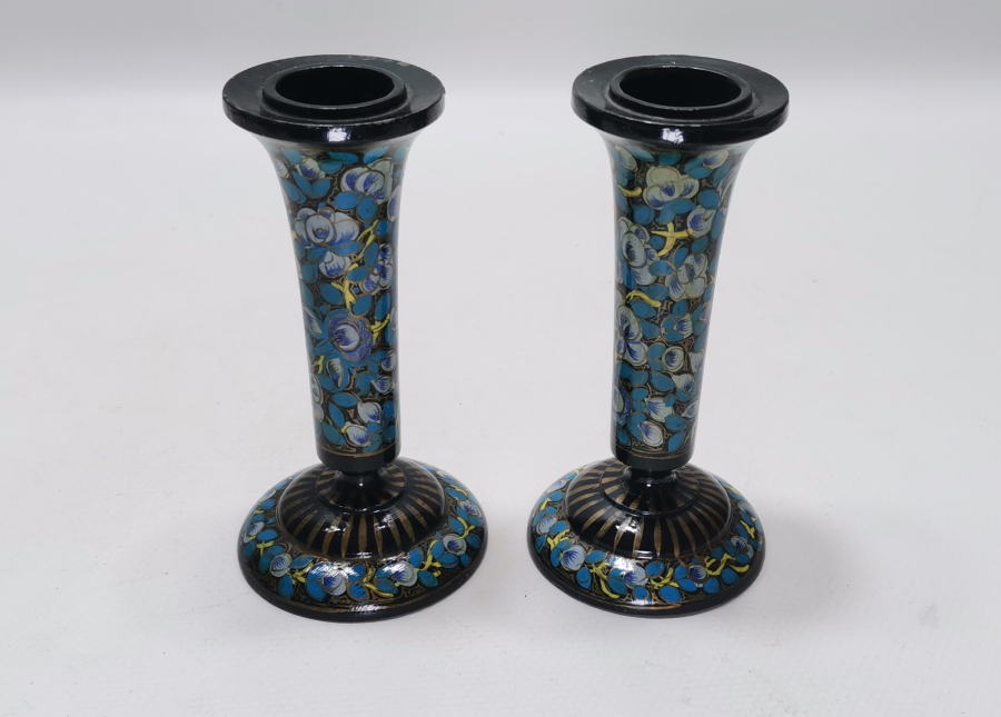 OSMANLI DÖNEMİ EL BOYAMA PAPİER MACHE ÇİFT MUMLUK