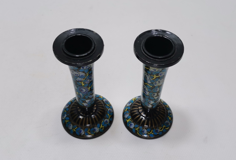 OSMANLI DÖNEMİ EL BOYAMA PAPİER MACHE ÇİFT MUMLUK