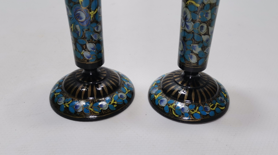 OSMANLI DÖNEMİ EL BOYAMA PAPİER MACHE ÇİFT MUMLUK