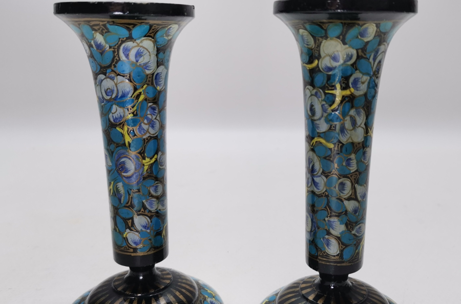 OSMANLI DÖNEMİ EL BOYAMA PAPİER MACHE ÇİFT MUMLUK