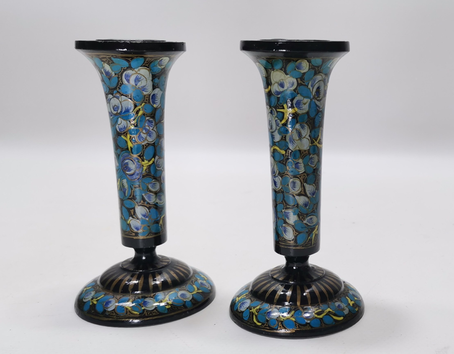 OSMANLI DÖNEMİ EL BOYAMA PAPİER MACHE ÇİFT MUMLUK