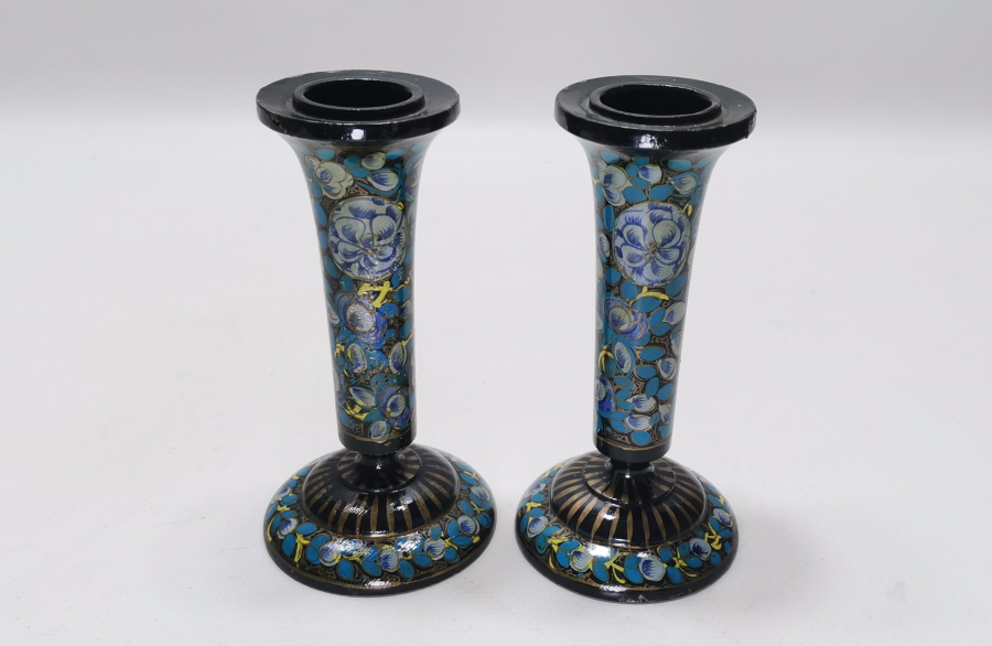 OSMANLI DÖNEMİ EL BOYAMA PAPİER MACHE ÇİFT MUMLUK