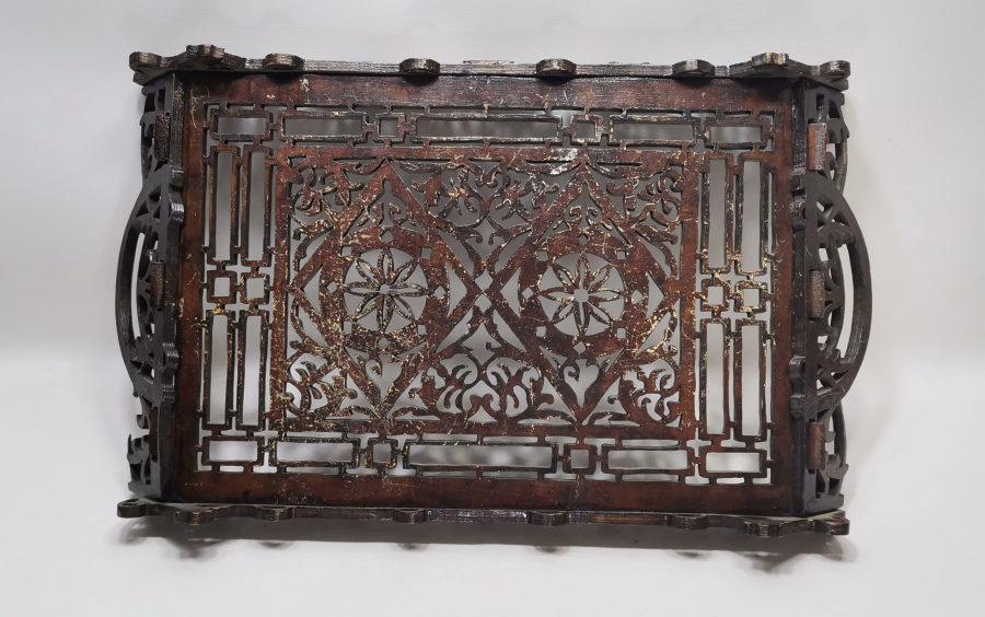 OSMANLI DÖNEMİ TESTERE İŞÇİLİKLİ NADİR KAHVE TEPSİSİ