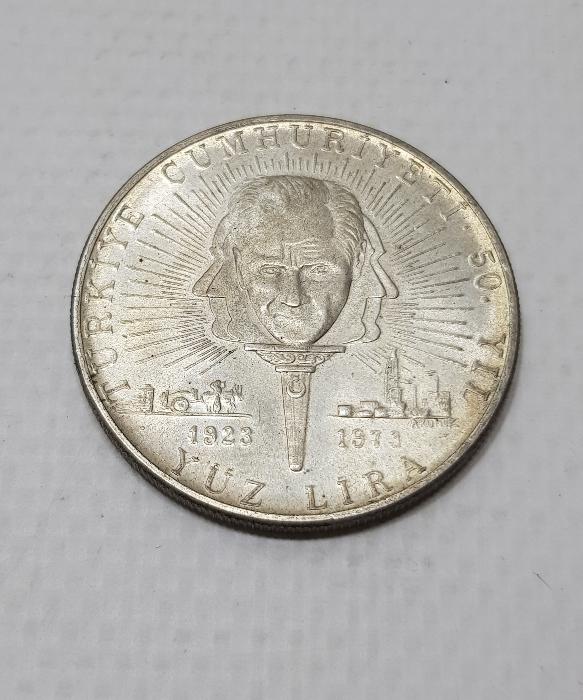 CUMHURİYETİN 50. YILI GÜMÜŞ 100 LİRA HATIRA PARA