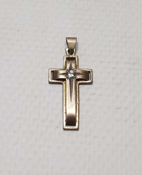 ANTİKA ALTIN KAPLAMA ZİRKON TAŞLI GÜMÜŞ HAÇ KOLYE UCU 