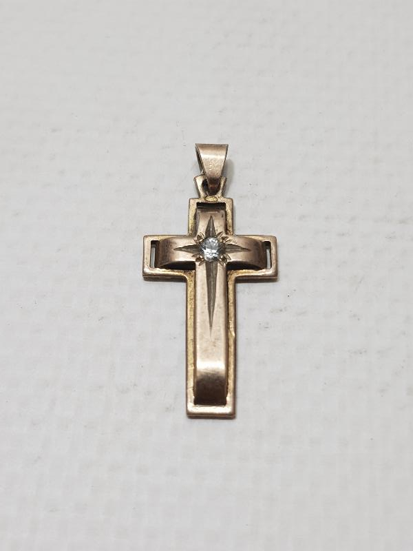 ANTİKA ALTIN KAPLAMA ZİRKON TAŞLI GÜMÜŞ HAÇ KOLYE UCU 