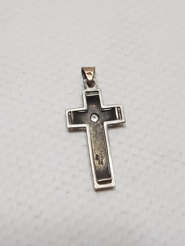 ANTİKA ALTIN KAPLAMA ZİRKON TAŞLI GÜMÜŞ HAÇ KOLYE UCU 