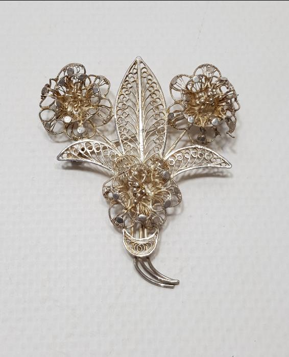 ANTİKA TELKARİ GÜMÜŞ BROŞ