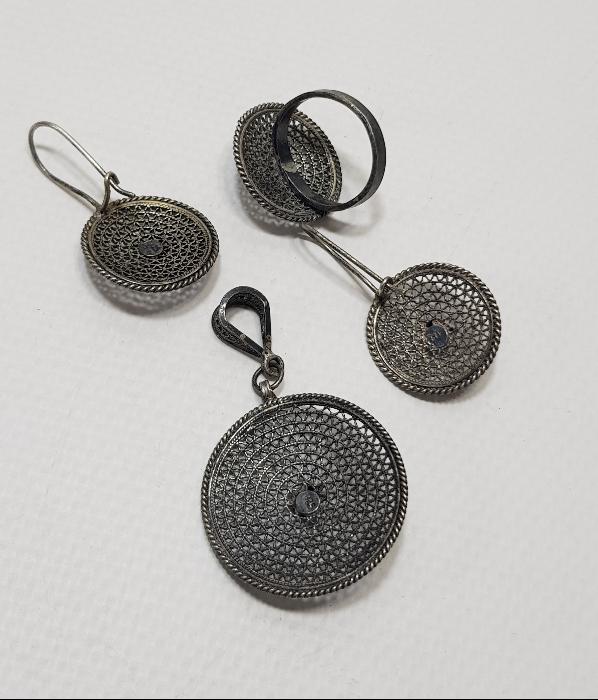 TELKARİ İŞÇİLİKLİ GÜMÜŞ TAKI SETİ 