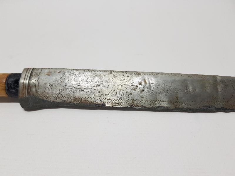 OSMANLI DÖNEMİ MEŞRUTİYET SLOGANLARI YAZILI VE BAYRAKLARLA SÜSLÜ MORS DİŞİ SAPLI ÇOK NADİR KAMA