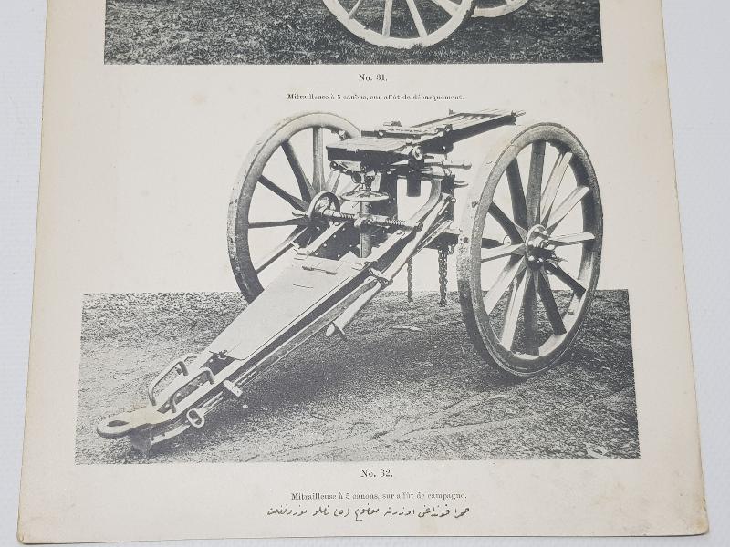 1. DÜNYA SAVAŞI SİLAHLARI KONULU OSMANLICA VE FRANSIZCA YAZILI GRAVÜR