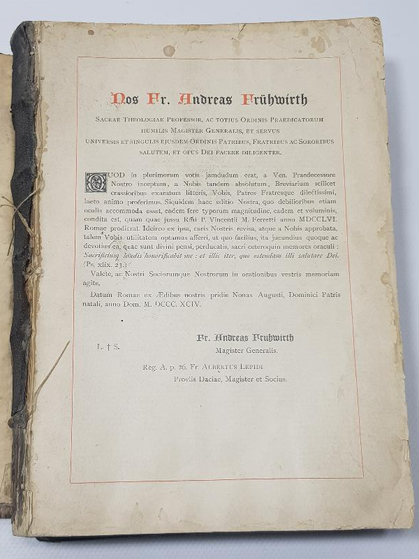 1844 TARİHLİ ÇOK NADİR HIRİSTİYAN DİNİ KİTAP: BREVIARIUM PRAEDICATORUM