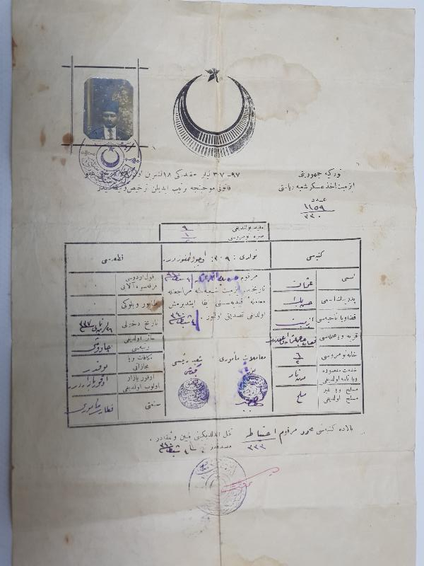 1924 TARİHLİ OSMANLICA ASKERLİK TERHİS BELGESİ