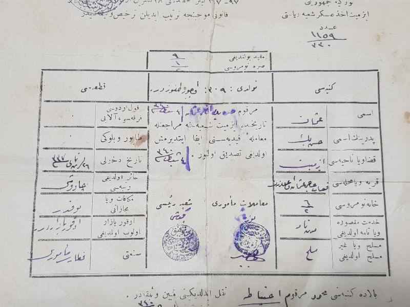 1924 TARİHLİ OSMANLICA ASKERLİK TERHİS BELGESİ