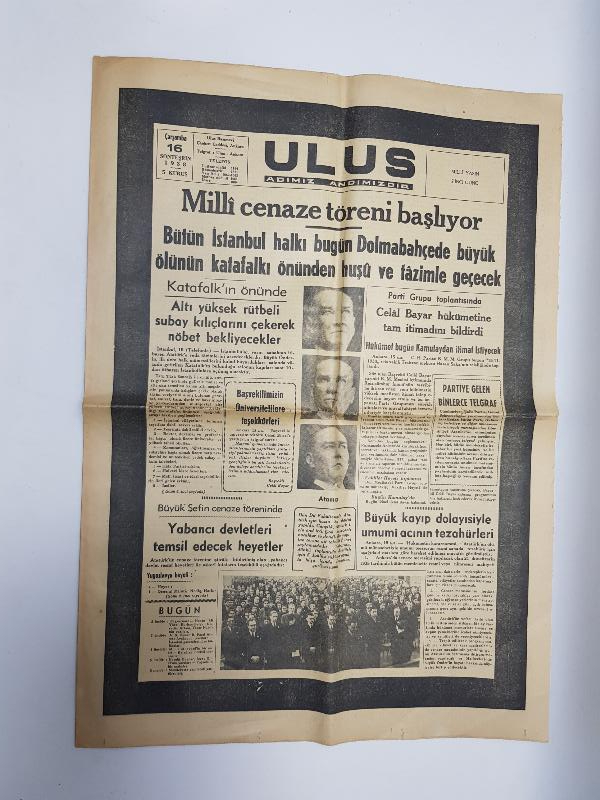 ATATÜRK 'ÜN VEFAT HABERLERİ KONULU 16 KASIM 1938 TARİHLİ ULUS GAZETESİ