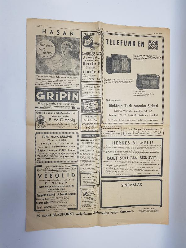 ATATÜRK 'ÜN VEFAT HABERLERİ KONULU 16 KASIM 1938 TARİHLİ ULUS GAZETESİ