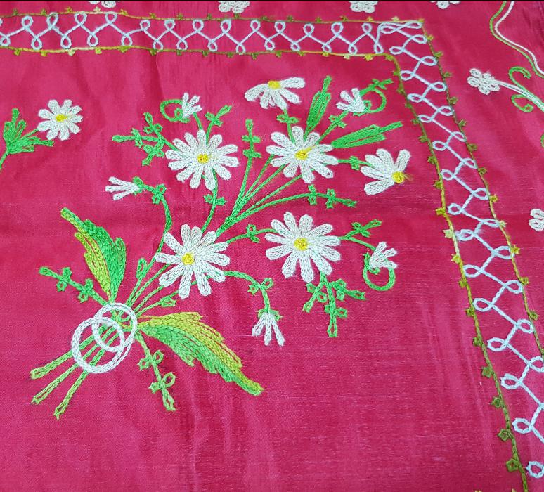 OSMANLI DÖNEMİ SUZENİ İŞLEMELİ İPEK YASTIK ÖRTÜSÜ