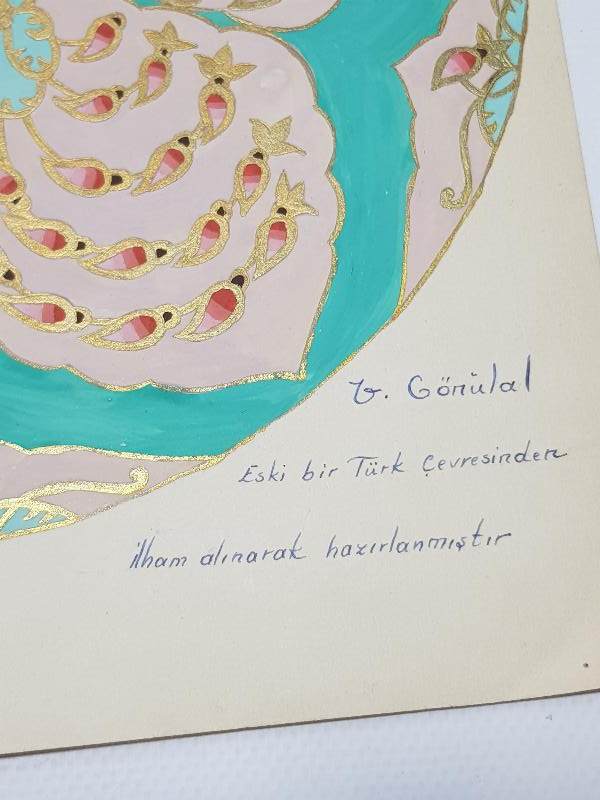 OSMANLI TEKSTİL TARİHİ: EL İŞİ ÇEVRE MOTİFİ V. GÖNÜLAL İMZALI RESİM