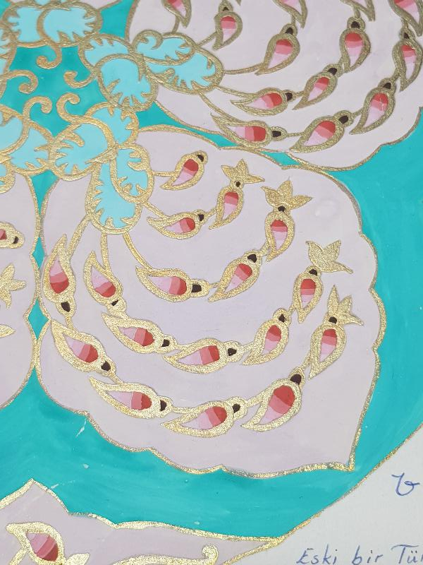 OSMANLI TEKSTİL TARİHİ: EL İŞİ ÇEVRE MOTİFİ V. GÖNÜLAL İMZALI RESİM