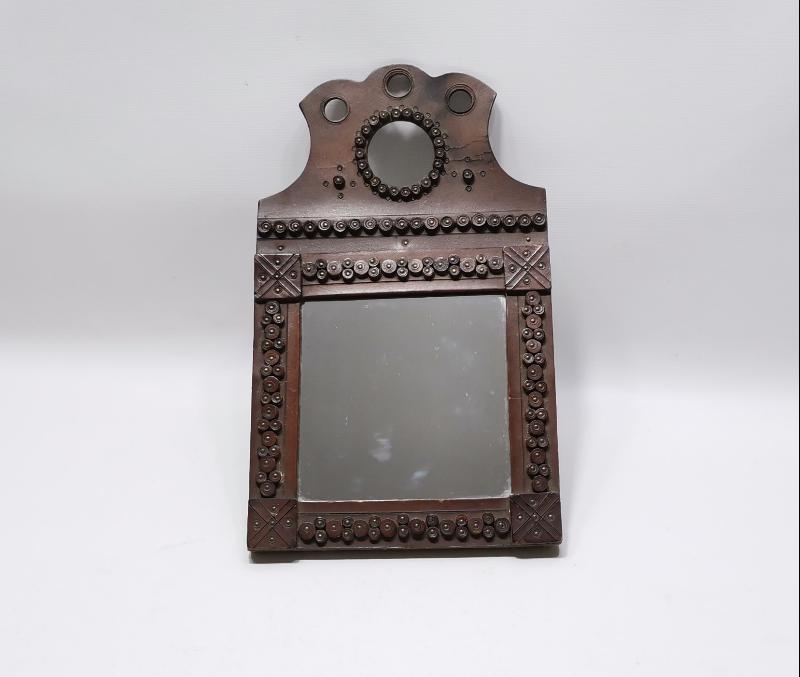 OSMANLI DÖNEMİ ÇOK NADİR DERİ ÇERÇEVELİ TAŞ AYNA