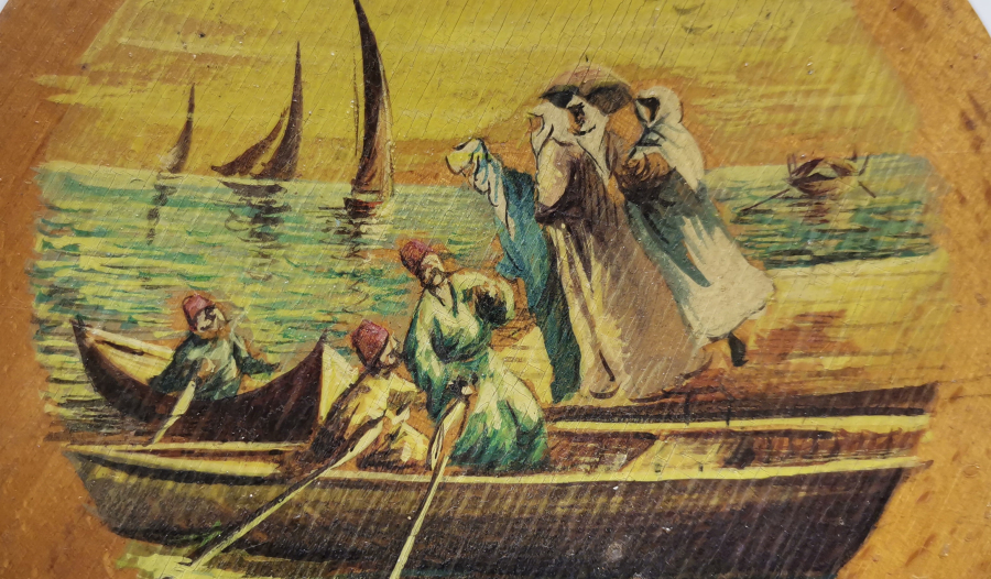 OSMANLI DÖNEMİ SALTANAT KAYIĞINDA CARİYELER KONULU SANATÇI İMZALI AHŞAP TABLO