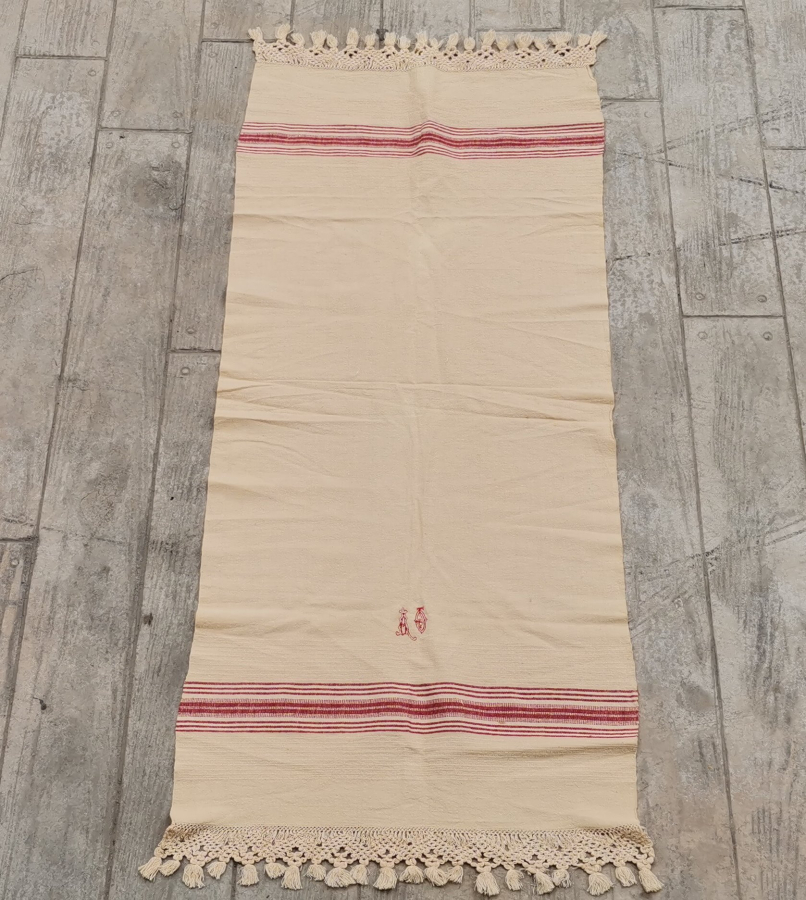 OSMANLI DÖNEMİ ÜZERİNDE RUMCA İNİSİYAL BULUNAN BÜYÜK BOY HAVLU