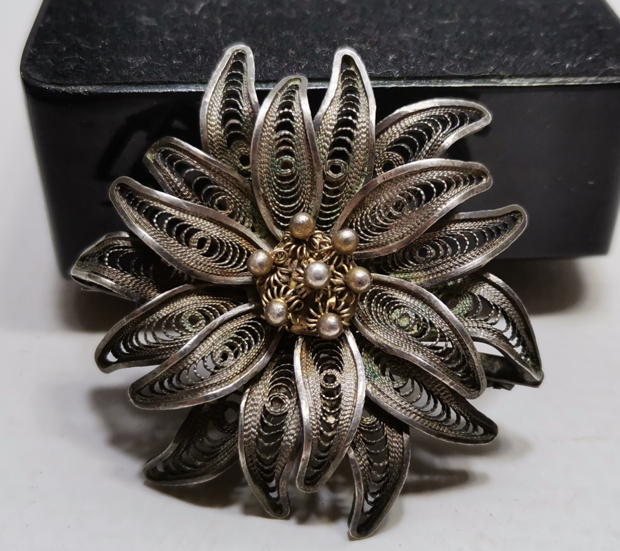 TELKARİ İŞÇİLİKLİ ÖZEL YAPIM GÜMÜŞ BROŞ