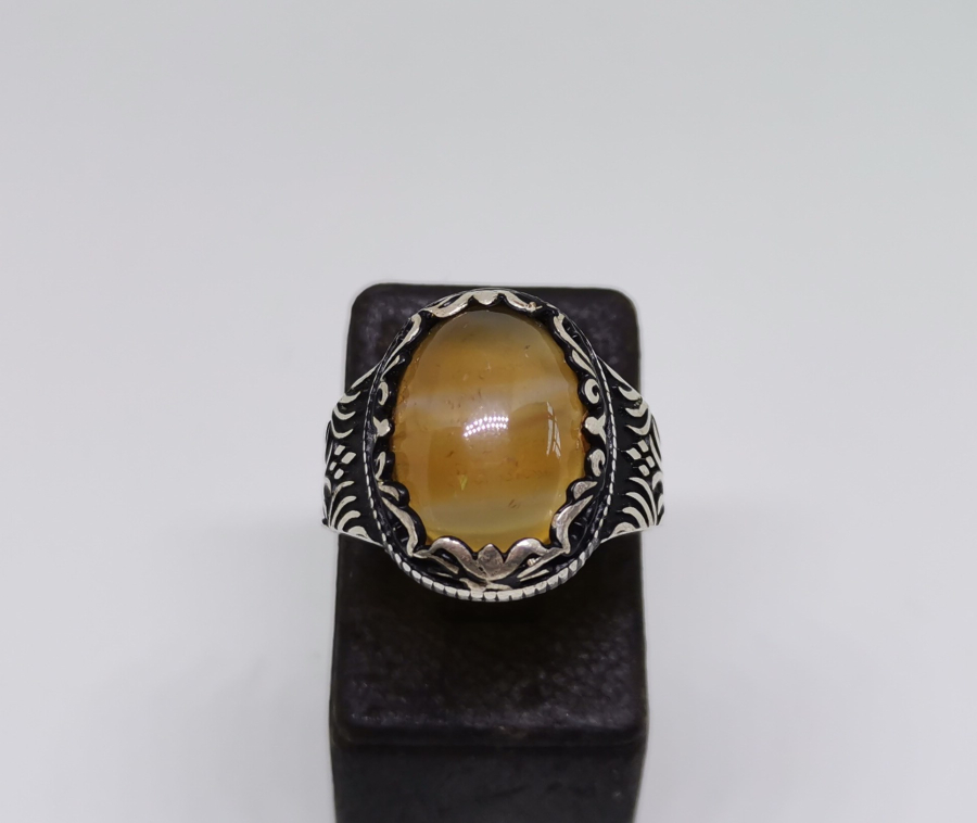 BAL AKİK TAŞLI GÜMÜŞ ERKEK YÜZÜĞÜ